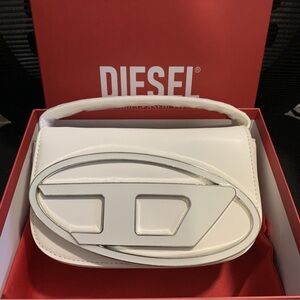 Diesel White Shoulder Bag with Silver Accents